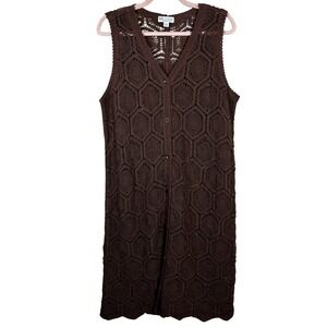 Cato Collection Crochet Button Long Sweater Vest Brown Fairygrunge Bohemian
